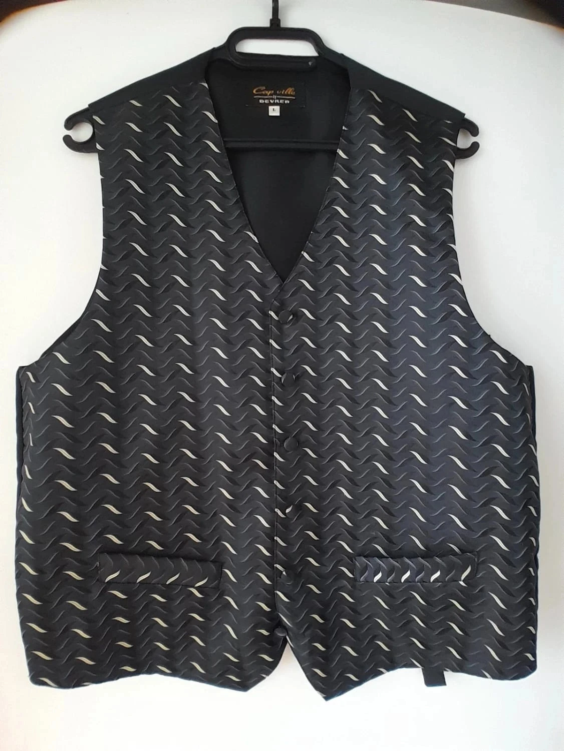 Gilet de costume, couleur noir à motifs, Marque Devred, taille L